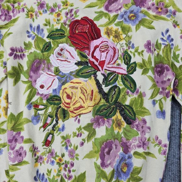 Parfait Cardigan Sweater Womens Medium Floral Embroidered Beaded Cottage Garden - Picture 8 of 8
